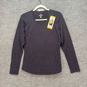 Seg'ments Merino Wool Shirt Womens Small Dark Purple Vneck Tshirt Long Slv NEW